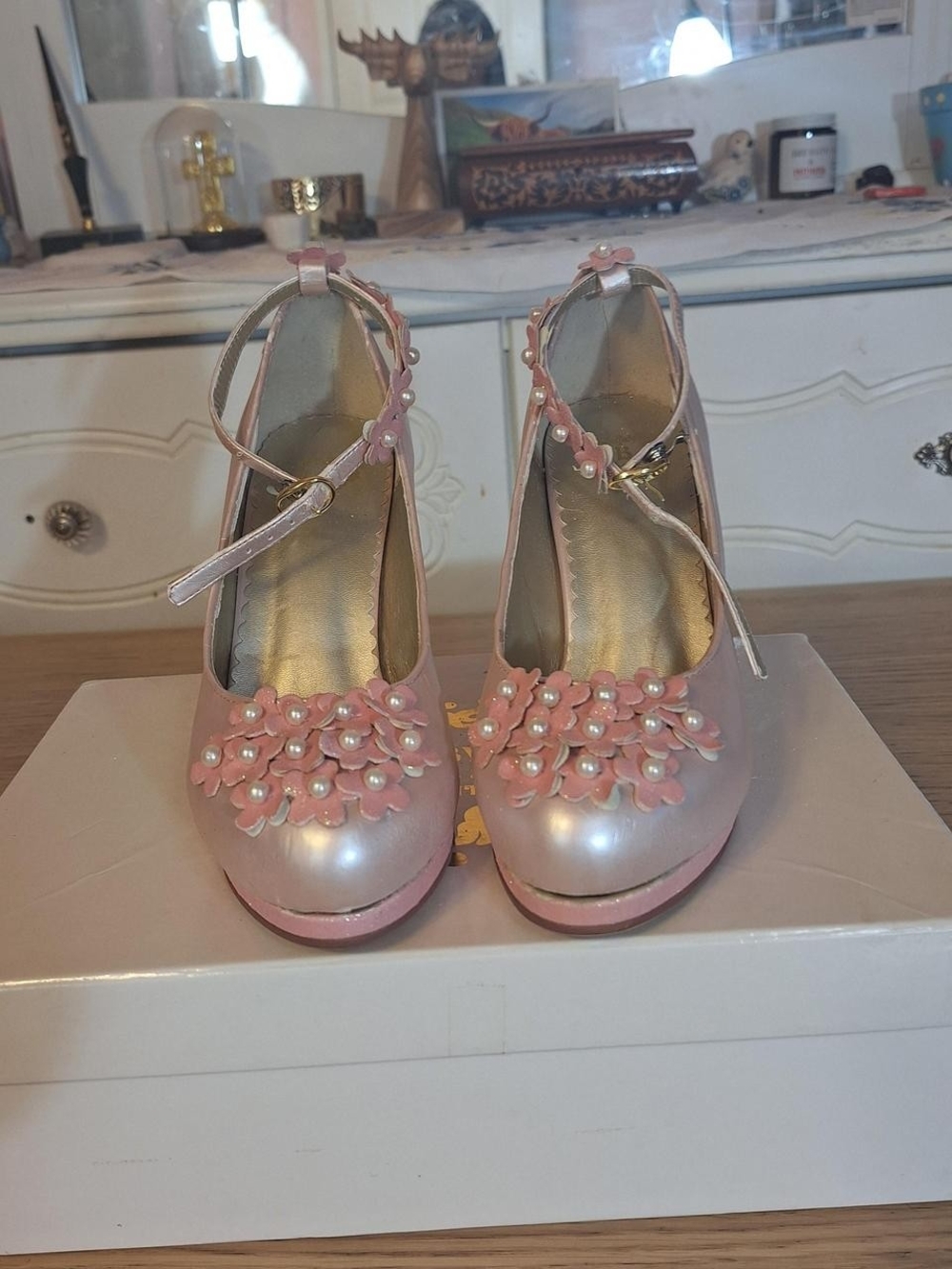 💗 Baby, the Stars Shine Bright Pink Floral Pearl Glitter Mid Heel Pumps (Size L